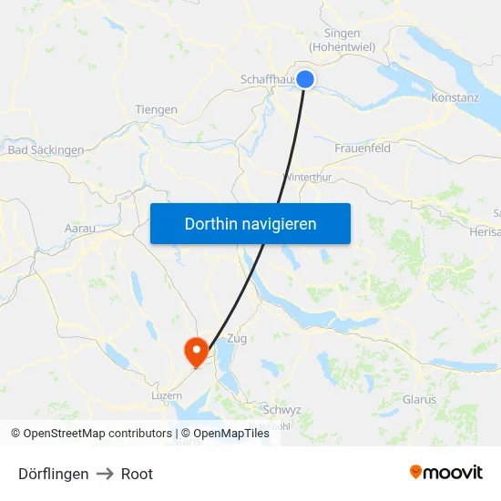 Dörflingen to Root map