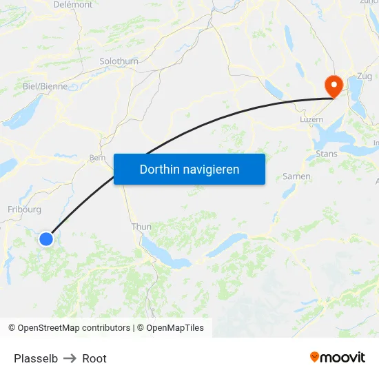 Plasselb to Root map