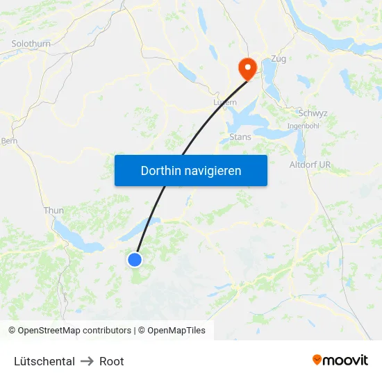 Lütschental to Root map
