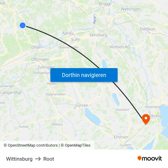 Wittinsburg to Root map