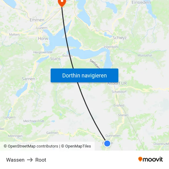 Wassen to Root map