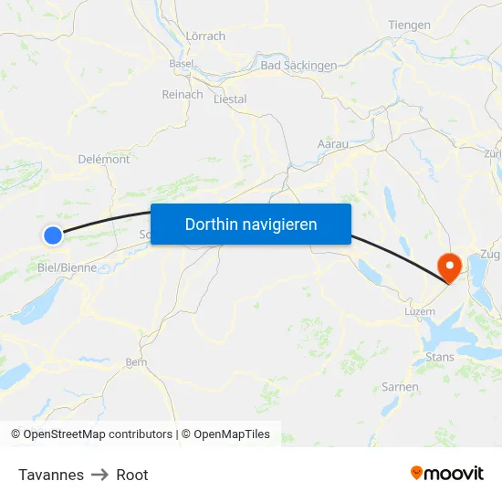 Tavannes to Root map