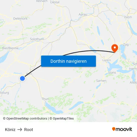 Köniz to Root map