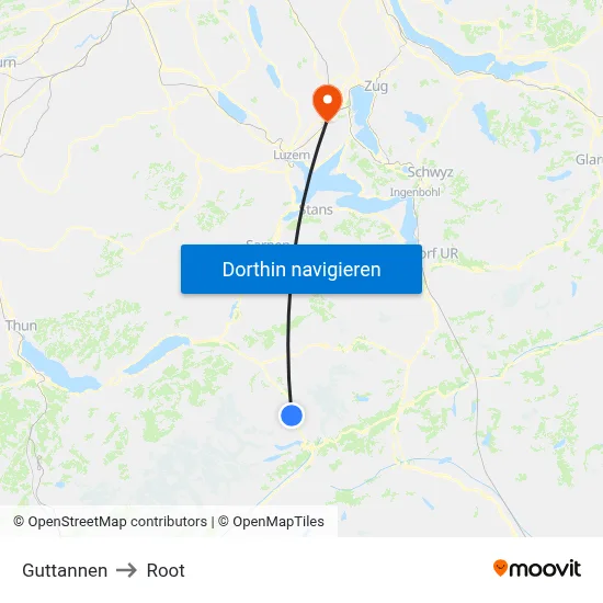 Guttannen to Root map