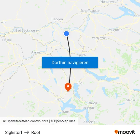 Siglistorf to Root map