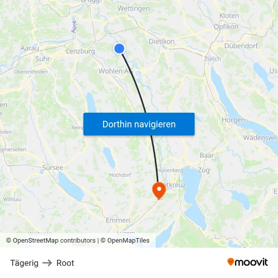 Tägerig to Root map