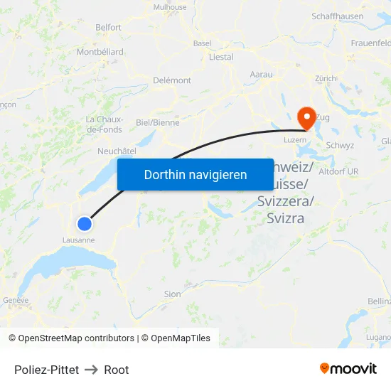 Poliez-Pittet to Root map
