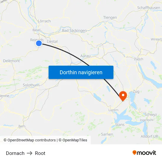 Dornach to Root map