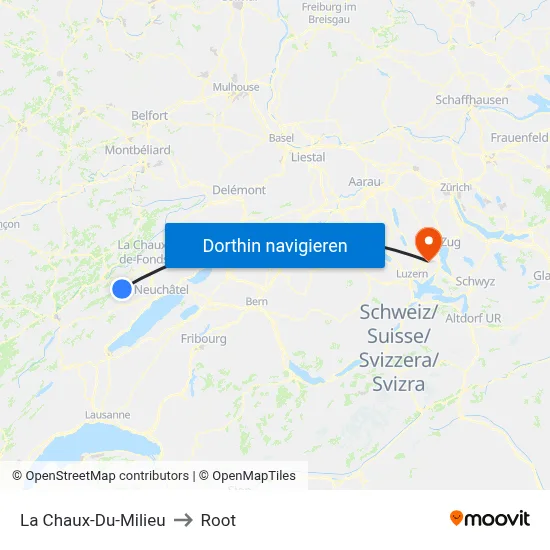 La Chaux-Du-Milieu to Root map
