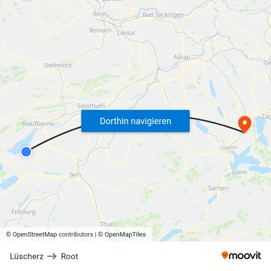 Lüscherz to Root map