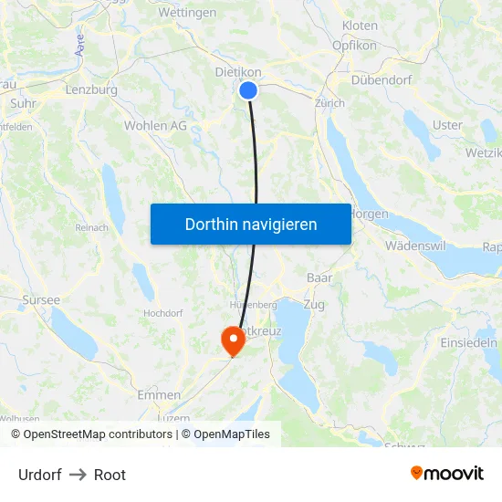 Urdorf to Root map