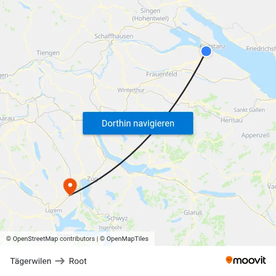 Tägerwilen to Root map