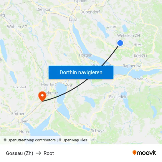 Gossau (Zh) to Root map
