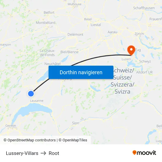 Lussery-Villars to Root map