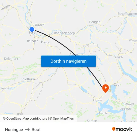 Huningue to Root map