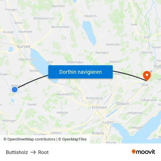 Buttisholz to Root map