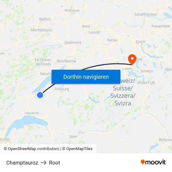Champtauroz to Root map