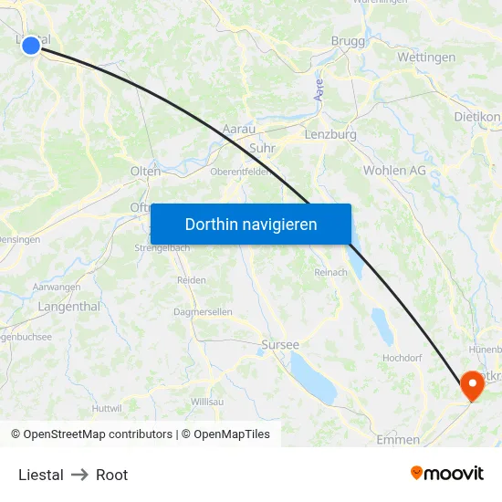 Liestal to Root map