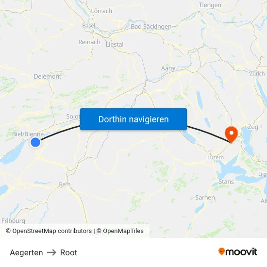 Aegerten to Root map