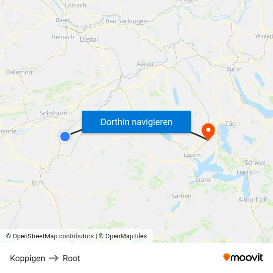 Koppigen to Root map
