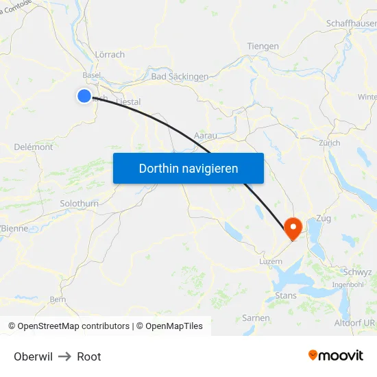 Oberwil to Root map
