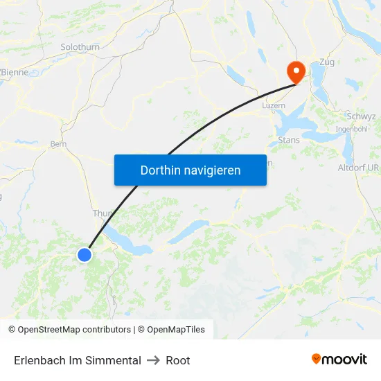 Erlenbach Im Simmental to Root map