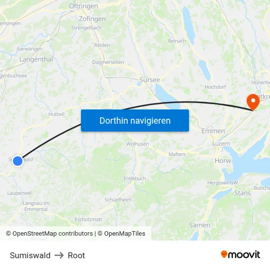 Sumiswald to Root map