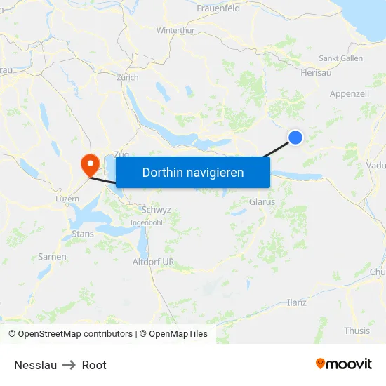 Nesslau to Root map