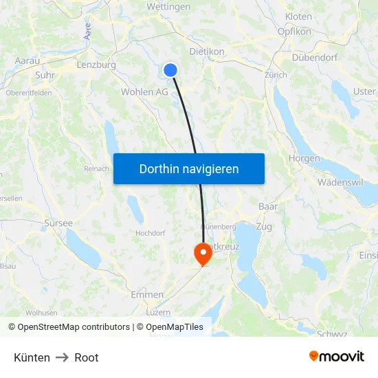 Künten to Root map