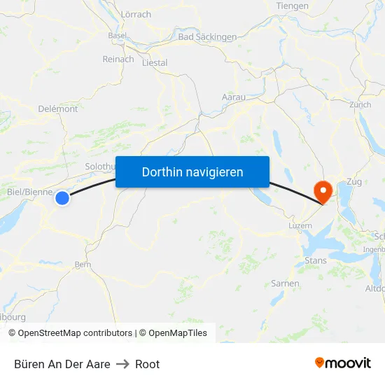 Büren An Der Aare to Root map