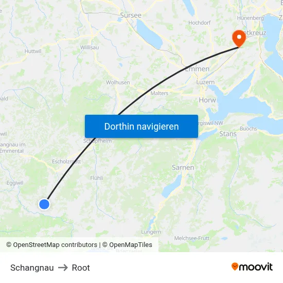 Schangnau to Root map