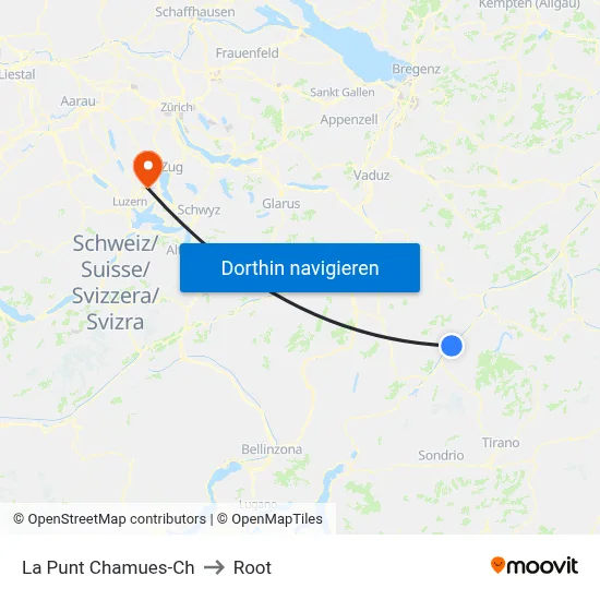 La Punt Chamues-Ch to Root map