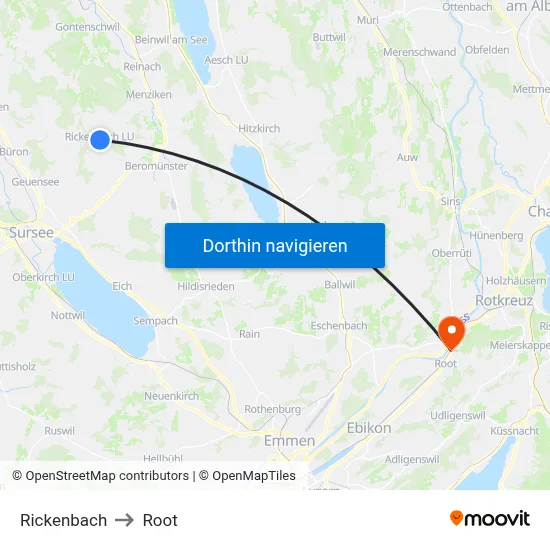 Rickenbach to Root map