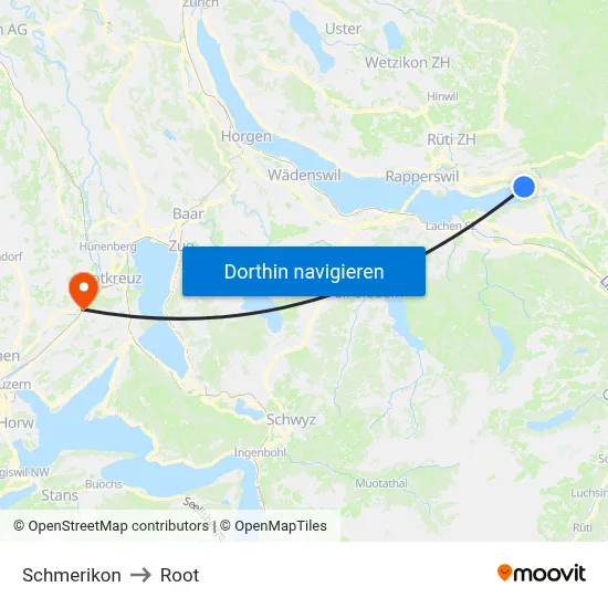 Schmerikon to Root map