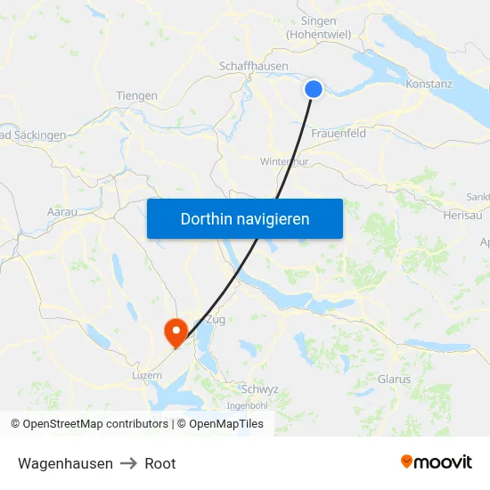 Wagenhausen to Root map
