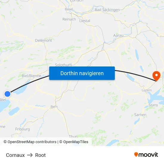 Cornaux to Root map
