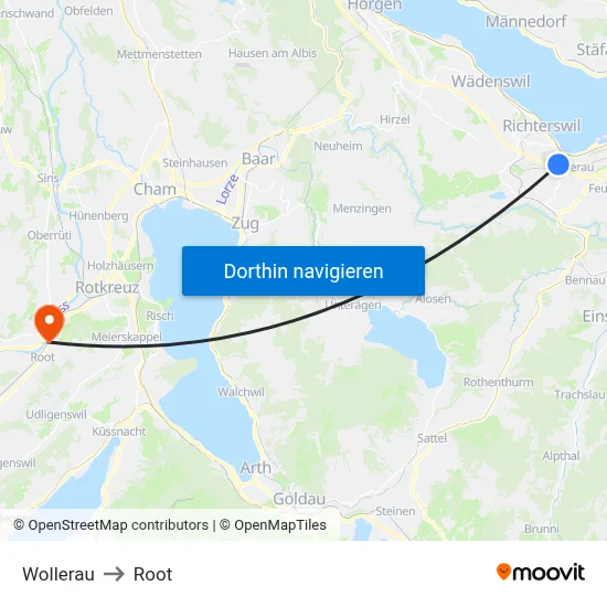 Wollerau to Root map