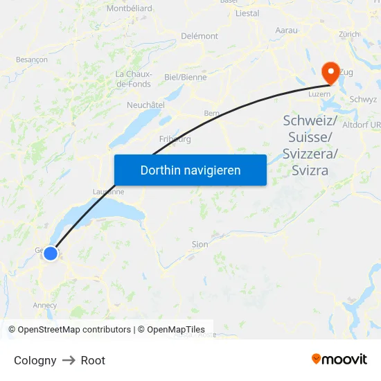 Cologny to Root map