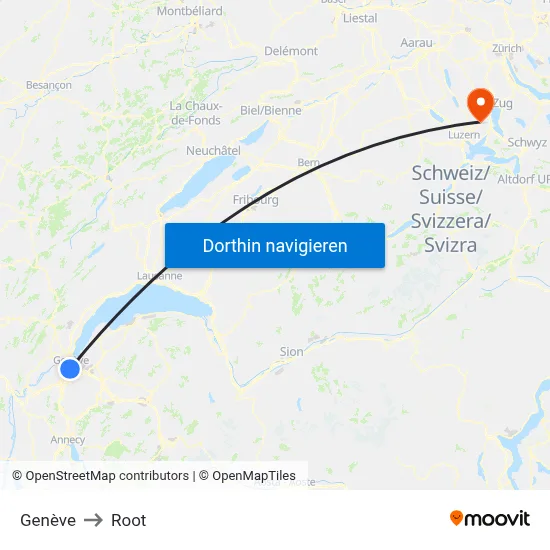 Genève to Root map