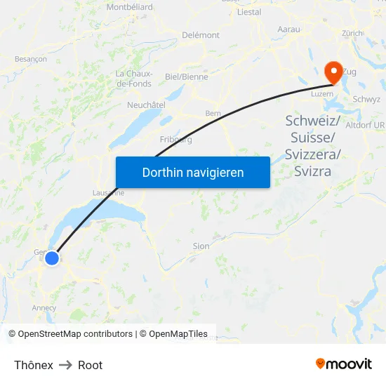 Thônex to Root map