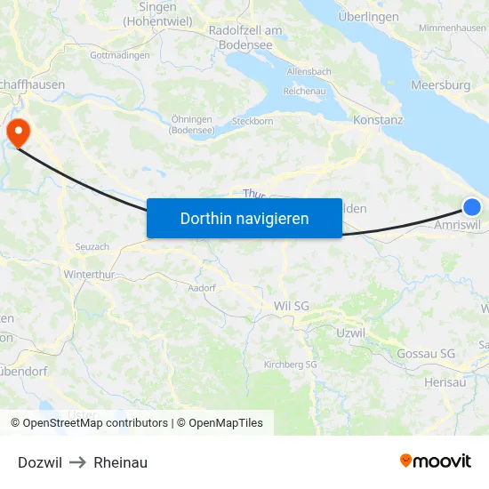 Dozwil to Rheinau map