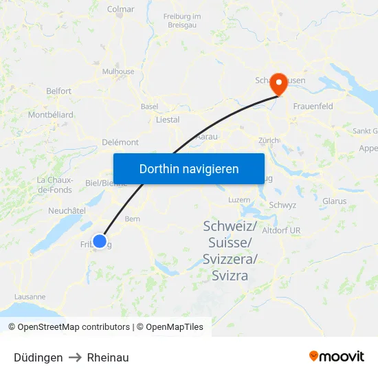 Düdingen to Rheinau map