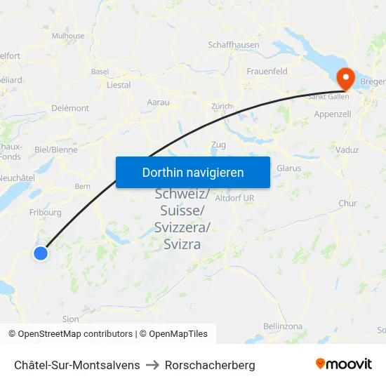 Châtel-Sur-Montsalvens to Rorschacherberg map