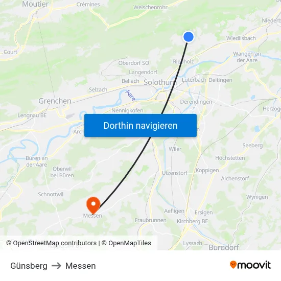 Günsberg to Messen map