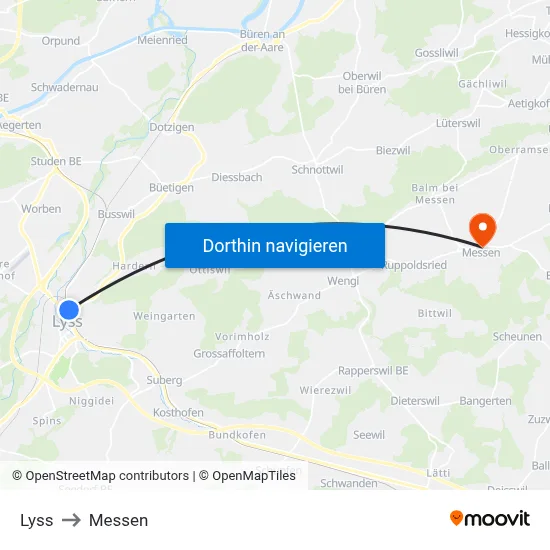 Lyss to Messen map