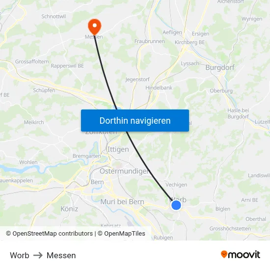 Worb to Messen map