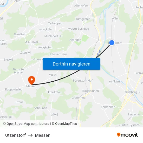 Utzenstorf to Messen map