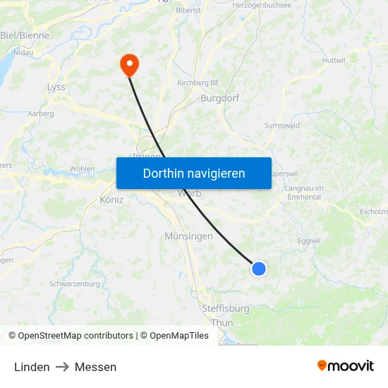 Linden to Messen map