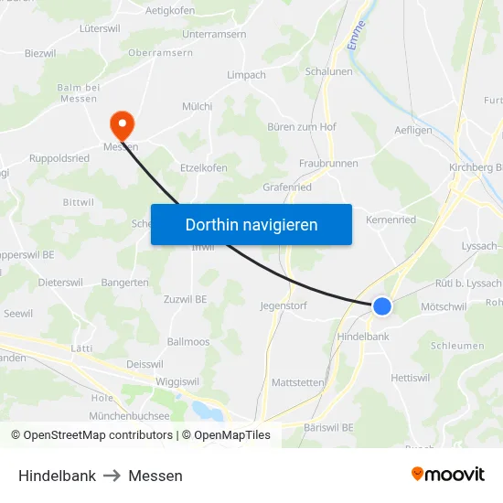 Hindelbank to Messen map