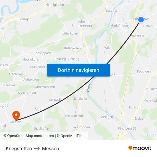 Kriegstetten to Messen map